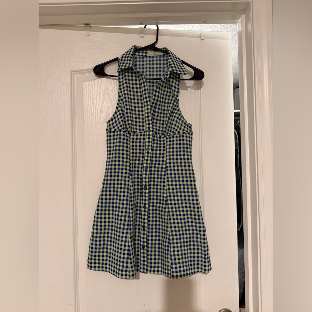 Urban Outfitters Blue & Lime Gingham Button-Front Dress